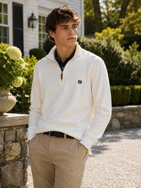 Chaps Cream Quarter Zip Pullover Preppy Coastal Quiet Luxury Sweater NWT